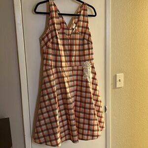 Plaid dress coral, gray and pink